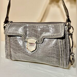 Vintage Liz Claiborne grey crocodile-embossed faux leather shoulder bag